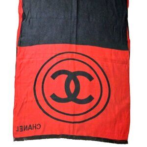 CHANEL Vintage Black & Red Reversible Color Block Wrap Shawl Scarf w/ CC Logo